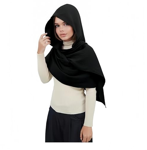 Proumhang Châle Capuchon Unisexe – Écharpe Multifonction en Lin et Coton, Cape Médiévale Vintage Style Gothique Accessoire Polyvalent pour Hommes et Femmes,Taille Unique,Noir