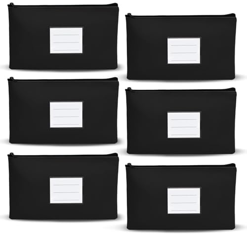 6 Stück Geldtaschen Banktasche 28 X 15,5 cm, Schwarz Geldtasche aus Kunstleder Geldscheine Aufbewahrung Wasserdicht A5 Dokumentenmappe Geldmappe mit Reißverschluss und Fenster