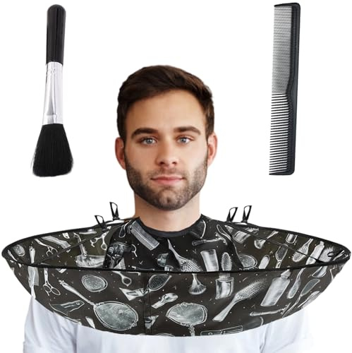 WangVipfei Frisierumhang Erwachsene, Haarschneideumhang mit verstellbarem Verschluss, 3-teiliges Friseurset inklusive Bürste und Kamm, ideal für Salon und Heimgebrauch