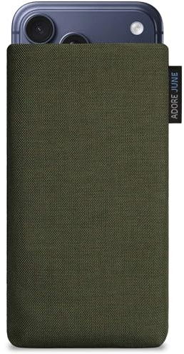 Adore June Classic Vert-Olive Housse Compatible avec iPhone 17 Pro Max, Pochette Établie Résistant Textile avec Affichage Nettoyage Effet