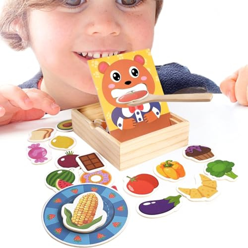 Wooden Feeding Toy - Toy for Kids | Bear Feeding Game with Spoon, Plate and Food | Childhood Development, Imaginative Play for Kids 3+