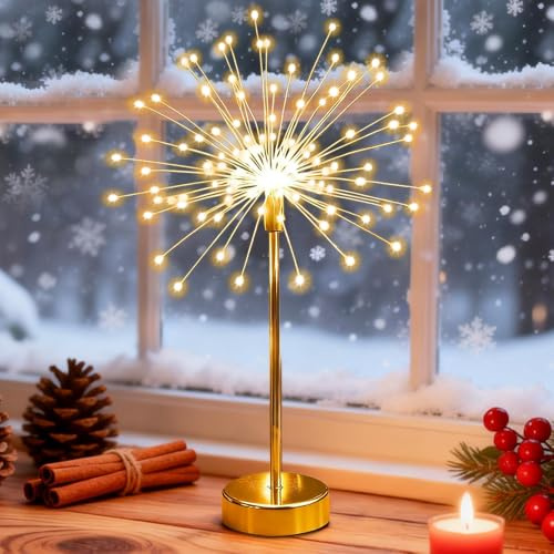 RNPKZ 80 luces LED para mesa de fuegos artificiales, 2 unidades de decoraciones navideñas, luces de mesa, nido y flores, fuegos artificiales con mando a distancia, funciona con pilas, para decoración