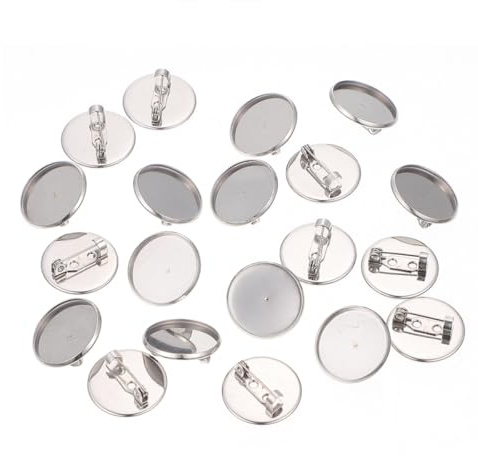 LALADEFIEE Lot de 20 Bases de Broches 30 MM en Acier Inoxydable Plateau pour Fabrication Bijoux DIY Accessoires de Broderie Créative Support Broche Pratique pour Vêtements et Paquet