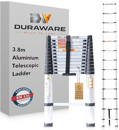 Telescopic Ladder 3.8m Aluminium EN131 Certified UK Stocked Prime-eligible
