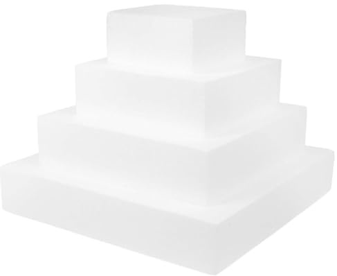 MAGICLULU Set di 4 Stampi per Torte Quadrate in Polistirolo Bianco Riutilizzabili Multifunzione per Decorazione e Pratica Cake Design Matrimonio