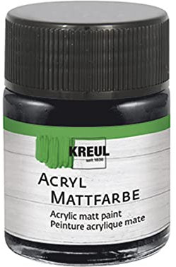 KREUL 75520 - Acryl Mattfarbe, schwarz im 50 ml Glas, cremig deckende, schnelltrocknende Farbe auf Wasserbasis, für viele verschiedene Untergründe geeignet
