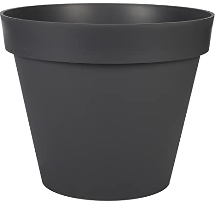 EDA - Pot de Fleur Rond Toscane Ø 48 cm - 43 L - Intérieur & Extérieur - Zone de rétention d'eau pour Limiter l'Arrosage - Plastique Recyclé - Ø 47,5 x H.39 cm - Gris Anthracite