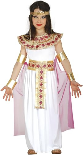 FIESTAS GUIRCA | Costume Egyptienne Enfant (10-12 ans) - Robe, Cape, Brassard et Ceinture - Costumes de Pharaon pour Halloween, Carnaval et Fêtes Costumées - Idéal pour Filles - Blanc et Or