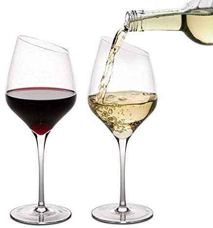 Juego de 2 copas de vino de cristal, borde inclinado, ideal para vino tinto y blanco