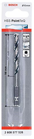 Bosch Accessories 1x PointTeQ Sechskantbohrer (für Metall, Ø: 6 mm, Arbeitslänge: 57 mm, Gesamtlänge: 98 mm, ¼-Sechskantschaft, Zubehör für Schlagschrauber und Bohrschrauber)