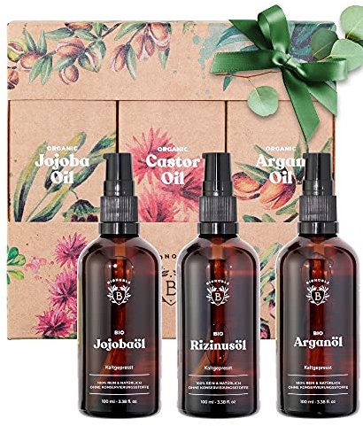 Bionoble Skincare Kit 3x100ml - Olio di Ricino, Olio di Argan & Olio di Jojoba Bio - Cura del Viso, del Corpo e dei Capelli - Regalo Donna Compleanno
