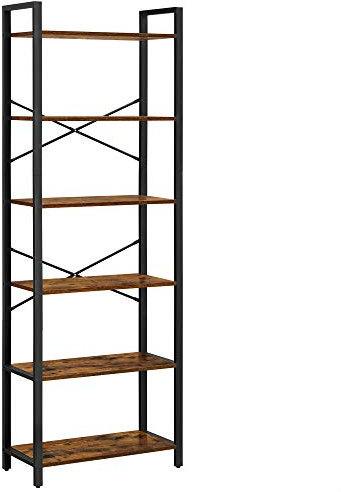 VASAGLE Bücherregal 6 Ebenen, Standregal mit Stahlrahmen, freistehendes Regal, Wohnzimmer, Schlafzimmer, Arbeitszimmer, 30 x 66 x 186 cm, Industrie-Design, vintagebraun-tintenschwarz LLS062B01