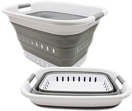 SAMMART 37L 2er-Set zusammenklappbarer Kunststoff-Wäschekorb-faltbarer Pop-Up-Aufbewahrungsbehälter/Organizer-tragbare Waschwanne-platzsparender Korb/Korb (2, Weiß/Grau)