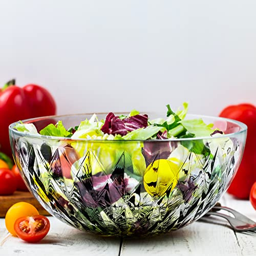 Le'raze Glass Diamond Design Bowl - Decorative Centerpiece for Kitchen & Home Decor, Great for Dining, Living Room, Serving, Salad, Pasta, Candy, Fruit