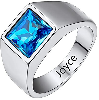 U7 Geburtsstein Ring für Herren Damen Edelstahl Ringe Personalisierte Solitärring mit Name Bandringe Siegelring Gravur Fingerring Statement Freundschaftsring Modeschmuck Accessoire für Liebepaar