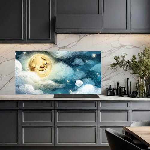 banjado Küchenrückwand Glas ohne Bohren 110x55cm – Glasrückwand Küche mit Motiv Glücksmond/Spritzschutz Küchenrückwand Glas/selbstklebende Küchenrückwand Platte - magnetisch & beschreibbar