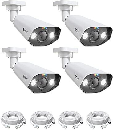 ZOSI 4pcs 4K PoE Cámara IP de Seguridad Exterior, Cámara Adicional 8MP PoE Sistema de Cámara de Vigilancia, Visión Nocturna en Color