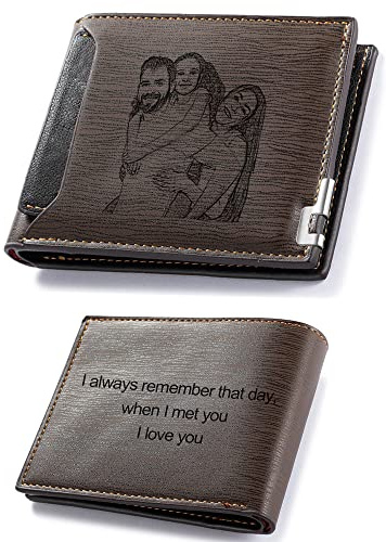 kaululu Herren Geldbörse Portmonee mit Namen Foto Text Männer Braun Leder Personalisierte Geschenk für Valentinstag Geburtstag Vatertag Weihnachten