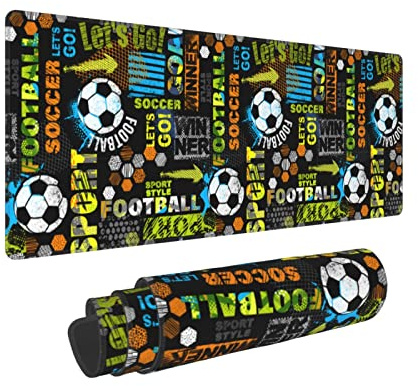 XL-großes Gaming-Mauspad, genähte Kanten und wasserdichtes Fußball-Mauspad, Schreibtischunterlage mit rutschfester Unterseite für Tastatur, 80 x 20 cm (abstrakter Fußballsport)