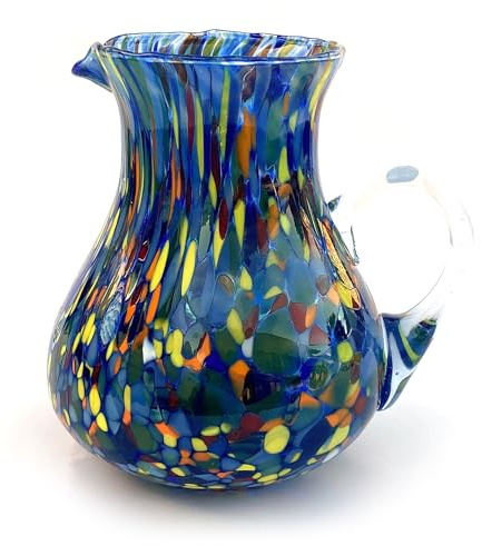 MAZZEGA ART & DESIGN - Carafe classique en verre soufflé et travaillé à la main avec Murrine di Murano, ligne « Les couleurs de Murano » 1000 ml. Fabriqué en Italie (bleu, 1)
