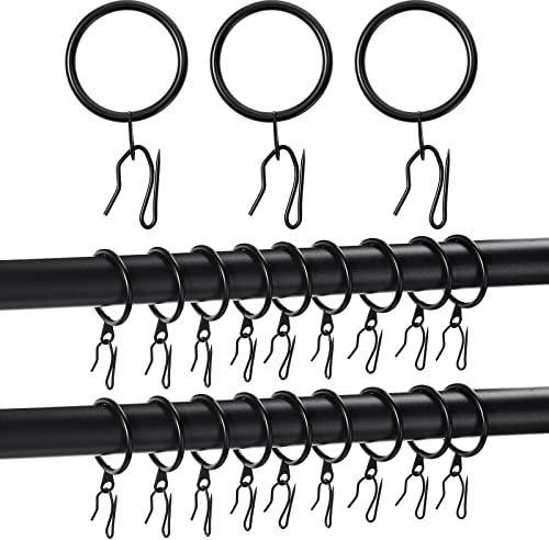 Qunclay 100 Set 1.26 Inch Metal Curtain Rings with Eyelets Curtain Hooks for Drapes and Metal Drapery Pin Drapery Hooks for Window Door Shower Bathroom Rings (Black)