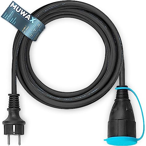 MUWAX Gummi-Verlängerungskabel 15m für Heimwerker, Garten, Haushalt, für temporäre Einsätze im Außenbereich und mittlere mechanische Beanspruchung H05RR-F 3G1,5mm² schwarz
