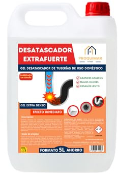 Desatascador de Tuberías Proquimar – Elimina Atascos por Pelo, Comida y Más – Uso Doméstico – Garrafa de 5 Litros