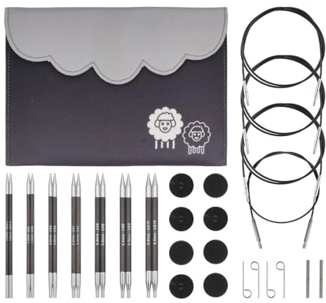 KnitPro Karbonz Midi Austauschbare Nadelspitzen Set 5 (13cm) | 7 Größen (3mm bis 6mm)