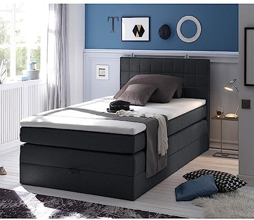 Lomadox Boxspringbett 120x200cm mit Bettkasten | Jugendbett in schwarz
