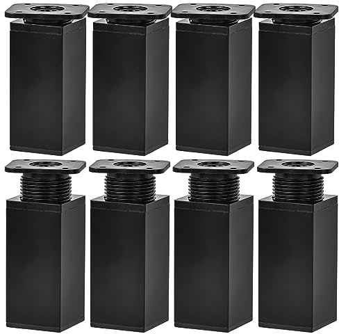 Btowin VCF 6 Inch / 15cm Adjustable Furniture Legs, 8 Pcs Black Square Aluminum Alloy Furniture Support Feet, Adjustable Height 0-20mm Replacement Leg for Cabinet Table Sofa Cupboard