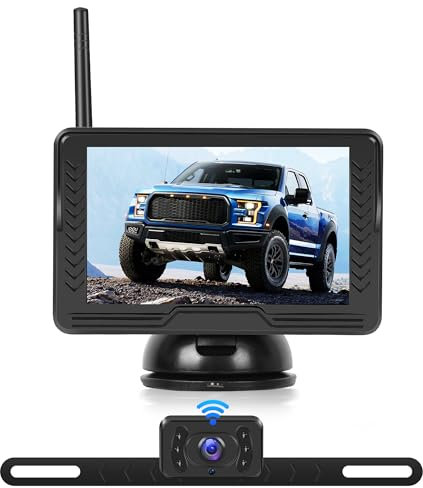 Rimoody Kabellos Rückfahrkamera Set mit HD 720P 5 Zoll Monitor & IP69 wasserdichte Nachtsicht Backup Kamera Stabile Digitale Signale, 150° Weitwinkel-Rückfahrkamera Set für Van, PKW, LKW, Wohnwagen
