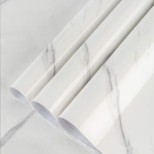 Large White Marble Granite Wallpaper Peel Stick Thicken 31.5x354inch Waterproof Furniture Sticker Self-Adhesive Contact Paper Marble Vinyl Wrap for Countertop Fireplace Backsplash DIY Wall Sticker