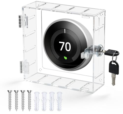 SUTINE Thermostat Lock Box with Key, Universal Thermostat Cover with Lock, Small Thermostat Lock Box Guard, Clear AC Lock Box Compatible with Nest Thermostat On Wall 4.8 H x 4.53 W or Smaller