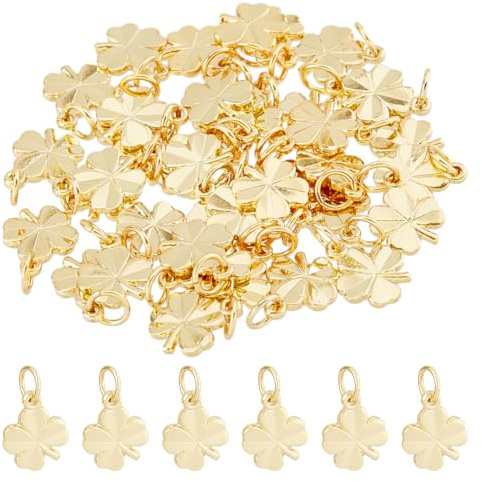 DICOSMETIC 40 Stück Messing Kleeblatt Anhänger 11x8mm Irisches Kleeblatt Kleine Goldene Charms Glücksbringer St.Patricks Anhänger Für DIY Armbänder Schmuckherstellung, Bohrung: 2.5mm