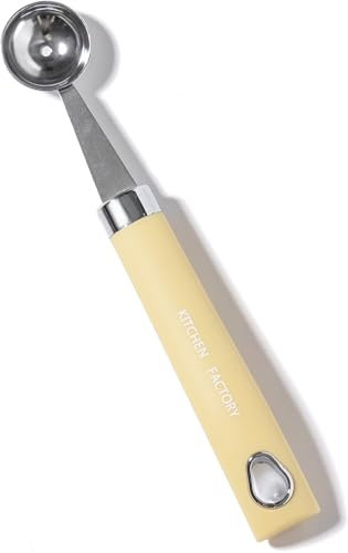 Carrotez Stainless Steal Melon Baller - Small Icecream Ball Spoon - Melon Scoop with Non-Slip Soft Handle - Baller for Fruits, Ice Cream, Cookie Dough, Meatball - Yellow Butter, UDGMBS001