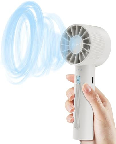 Furnsii Superstark Hand Ventilator, 3X Leistungsstark Turbowind Handventilator Akku Aufladbar mit 16 Stunden 4 Stufen, Mini Ventilator Frauen Männer Kinder für Reisen Büro Zuhause