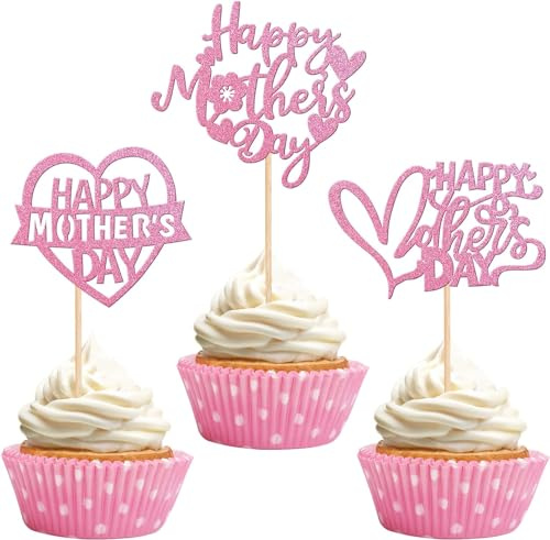 36 Stück Happy Mother's Day Cupcake Toppers Glitzer Herz I love you Mom Tertendeko Blume Best Moms Kuchen Deko Für Happy Mother's Day Theme Frauen Geburtstag Party Kuchen Dekorationen Rosa