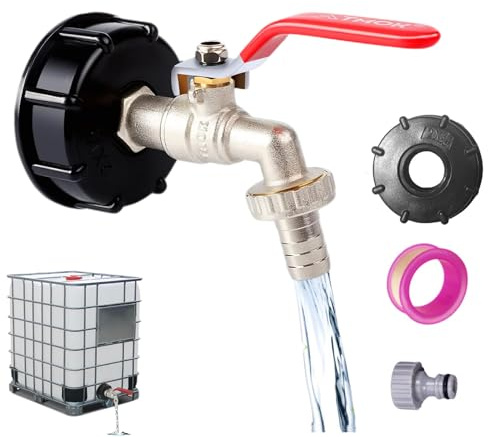 Grifo Jardín de Latón para Depósito Agua de,Accesorios para Grifo Deposito 1000 litros Tapa Adaptador IBC de Bola de Aleación de 3/4 Pulgadas Adecuado