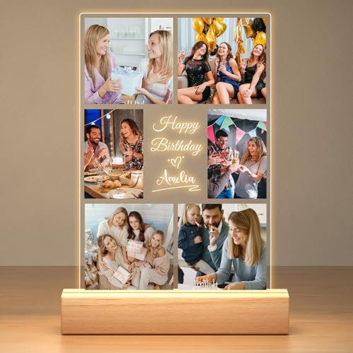 Personalised Photo Frame with Night Light, Custom Picture Frame with Photos, Customised Gifts for Best Friend, Personalised Christmas Birthday Gifts for Women Men Her Him Mum Dad Family Friends