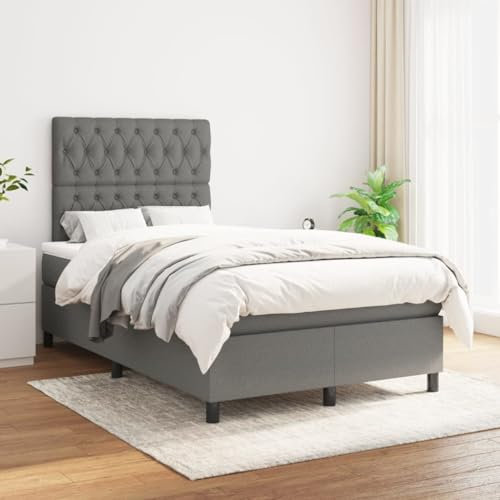 THOYTOUI Boxspringbett, Betten Bettstütze Seniorenbett Bett Geeignet für Wohnungen Gästezimmer Schlafzimmer Aufenthaltsraum mit Matratze Dunkelgrau 120x200 cm Stoff