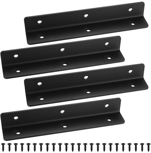 4 Pcs Angle Brackets for Wood, Corner Brackets for Raised Garden Bed, Black Metal L Brackets for Gardens, Fixing Repairing Jointing Furniture Shelves Cabinets, 190x30x30mm, Screws Included