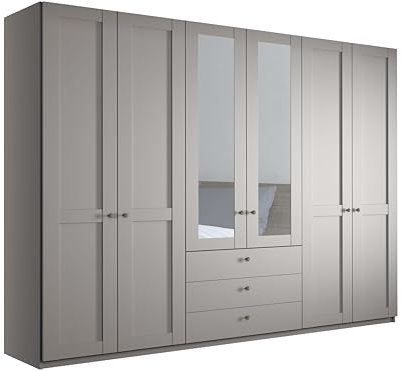 WIEMANN Drehtürenschrank mit 3 Schubkästen, mit 2 Spiegeltüren mittig, Landhausstil Kleiderschrank 300cm breit, Kieselgrau, Höhe 216cm, Marlow
