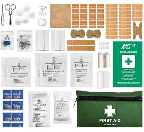 120 Piece Premium First Aid Kit Travel Bag - Includes Bandages and Dressings, Extra-Strong Metal Scissors and Emergency Car Blanket for Home, Office, Caravan, Workplace