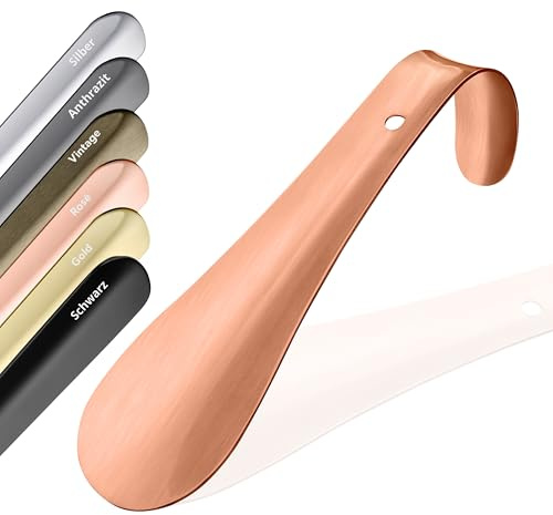JK Trade 15 cm stabil skohorn i rostfritt stål | skohorn rostfritt stål för att sitta | snabb och enkel | optimerad längd och bredd | skohorn | business | modern | koppar