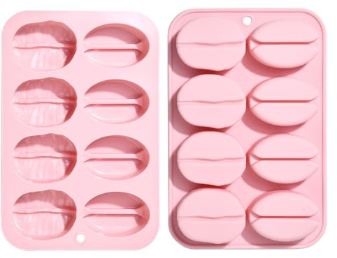 Stiesy 2 Moules en silicone en forme de grains de café - Moule en silicone 3D à 8 cavités pour gâteau en pâte à sucre, chocolat, savon DIY, bonbons, glace et loisirs créatifs