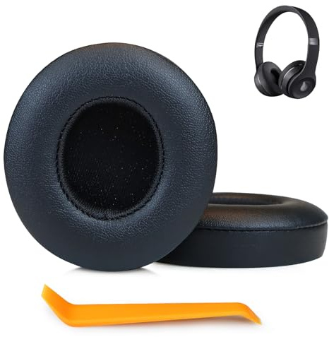 SINOWO Earpads Replacement for Beats Solo 2 & Solo 3 Wireless On-Ear Headphones,Solo2 Solo3 Ear Pads Cushions with Noise Isolation Memory Foam,Soft Protein Leather(Black)