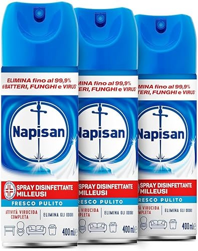 Napisan Spray Disinfettante Milleusi, Disinfettante Spray per Tessuti e Superfici, Fragranza Fresco Pulito, 1 Spray da 400ml (Confezione da 3)