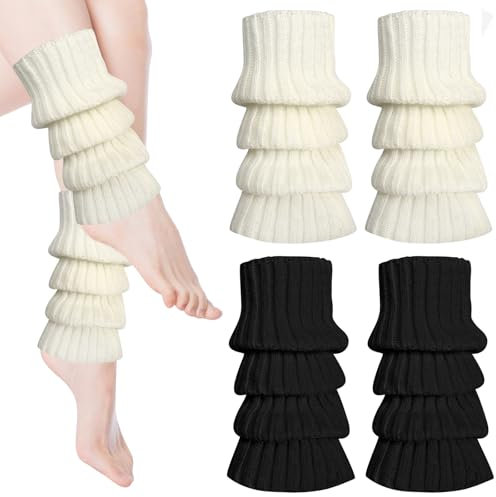 KUHAWL Damen Langer Beinwärmer Frauen, 2 Paar Winter Leg Warmers Knöchelwärmer Mädchen Winter Crochet Stricken Stulpen, Beinwärmer Beinstulpen Langer Stulpen Leg Warmers in Einheitsgröße