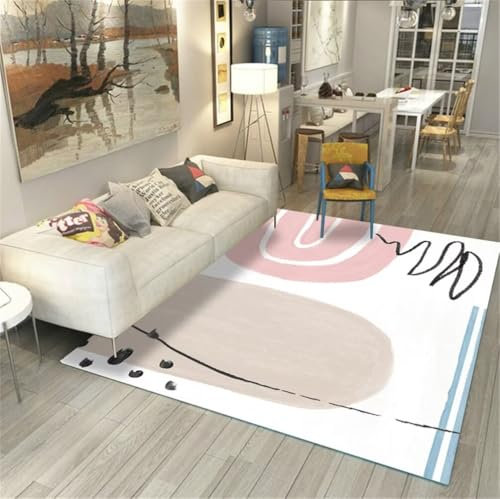 RUGMRZ Teppich Für Schlafzimmer Teppich Ornament 120x180CM Teppich Zimmer Kinder Teppich cremefarben Rosa modernes minimalistisches Design leicht zu reinigender Teppich