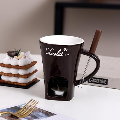 Schokofondue Tasse 200 Ml Keramik Schokoladenfondue Tasse Schoko Fondueset Mit Gabel Und Teelicht Butterwärmer-Set Für Käse Schokolade Butter Karamell
